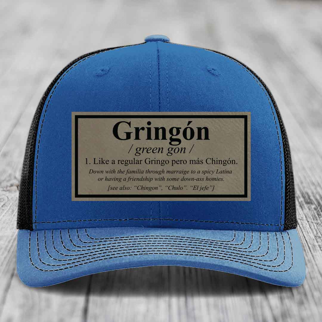 Gringon Definition - Leather Patch Hat - Light Brown to Black Patch - Richardson 112 Snapback Trucker Hat