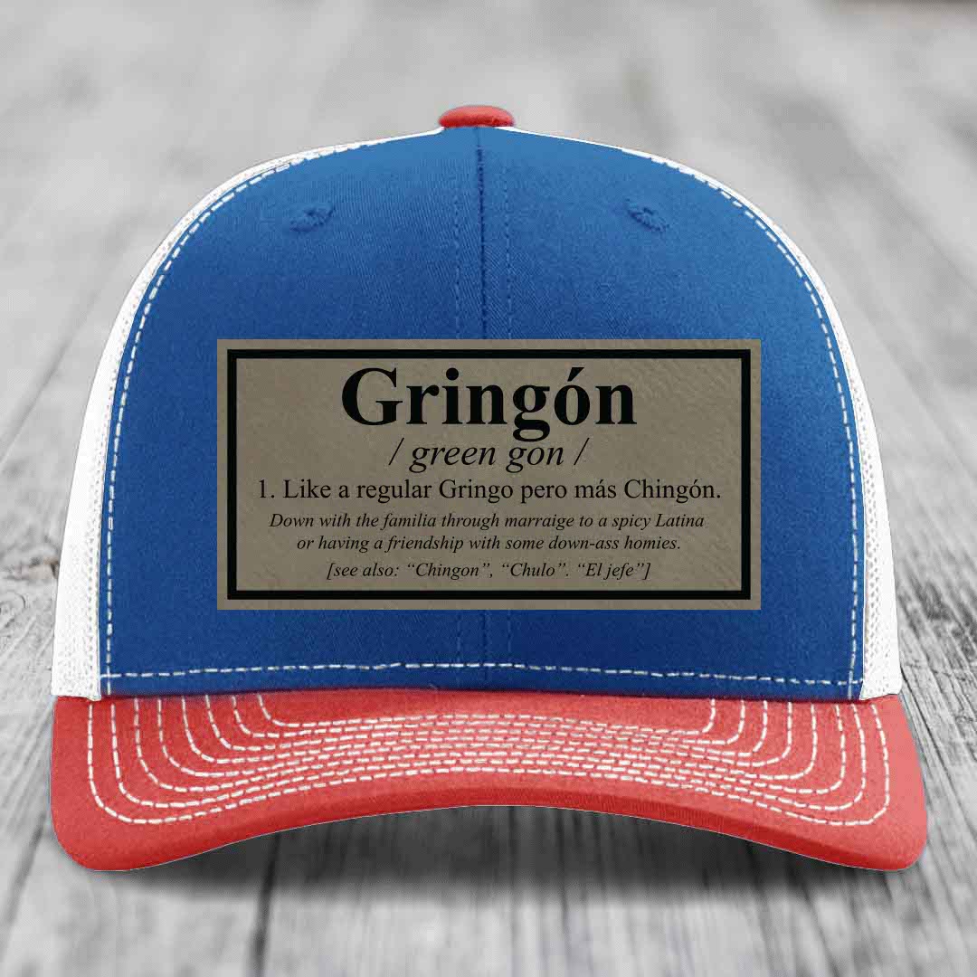 Gringon Definition - Leather Patch Hat - Light Brown to Black Patch - Richardson 112 Snapback Trucker Hat
