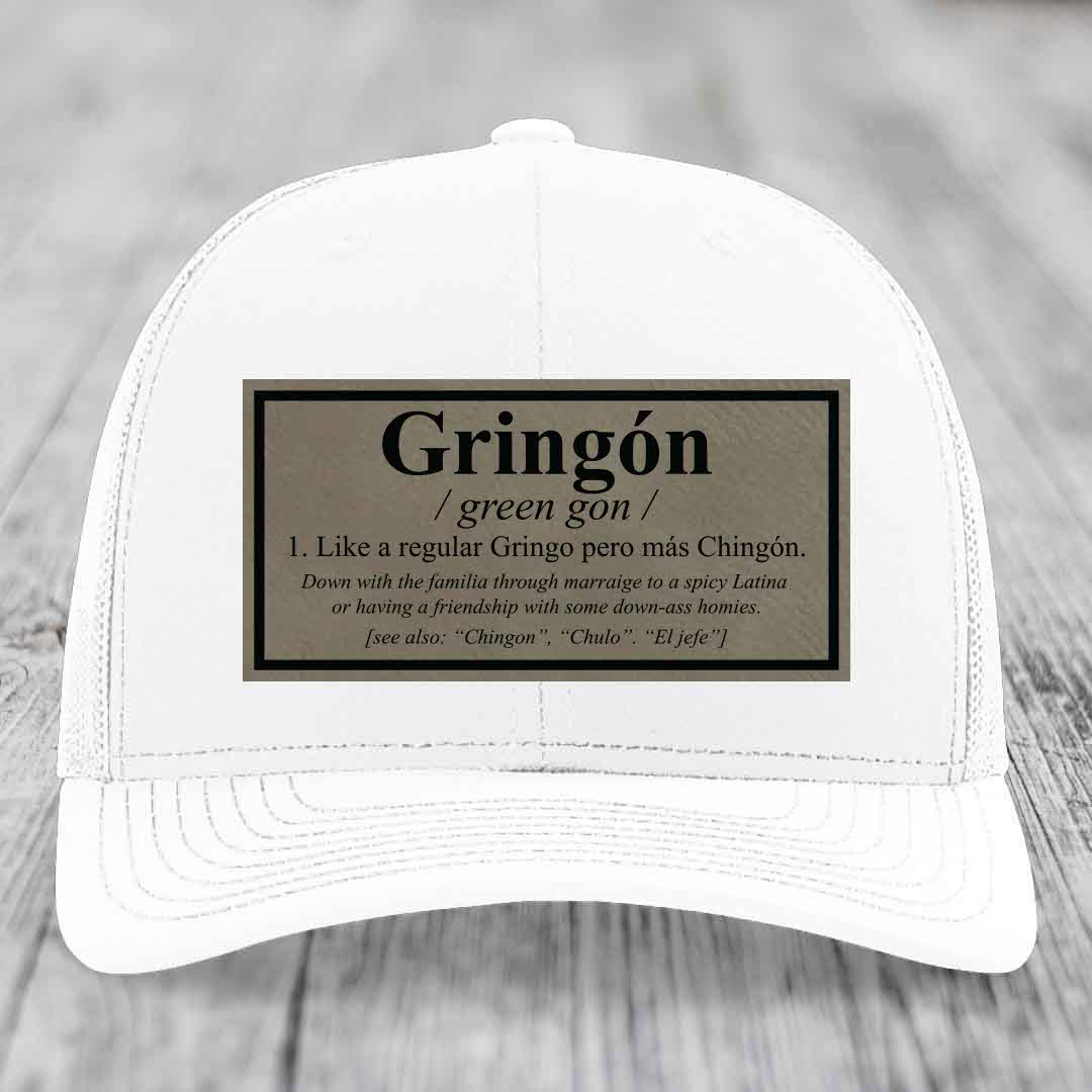 Gringon Definition - Leather Patch Hat - Light Brown to Black Patch - Richardson 112 Snapback Trucker Hat