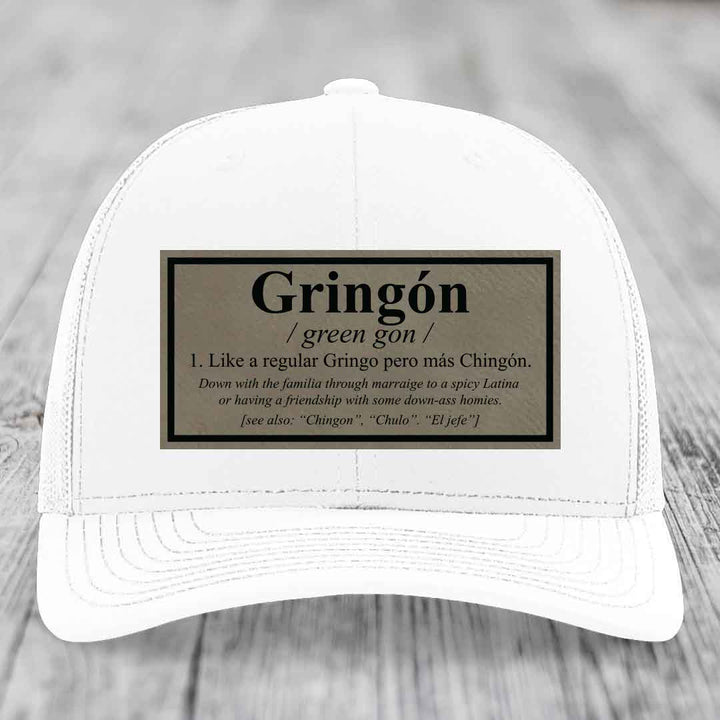 Gringon Definition - Leather Patch Hat - Light Brown to Black Patch - Richardson 112 Snapback Trucker Hat