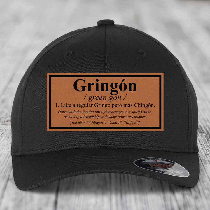 Gringon Definition - Leather Patch Hat - Rawhide to Black Patch - Flexfit 6277 Fitted Hat