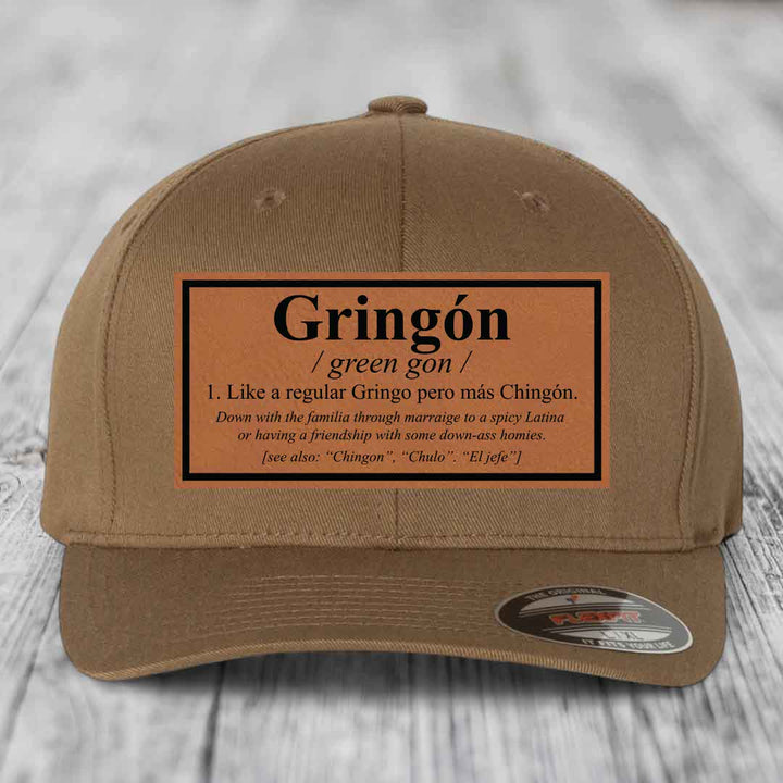 Gringon Definition - Leather Patch Hat - Rawhide to Black Patch - Flexfit 6277 Fitted Hat