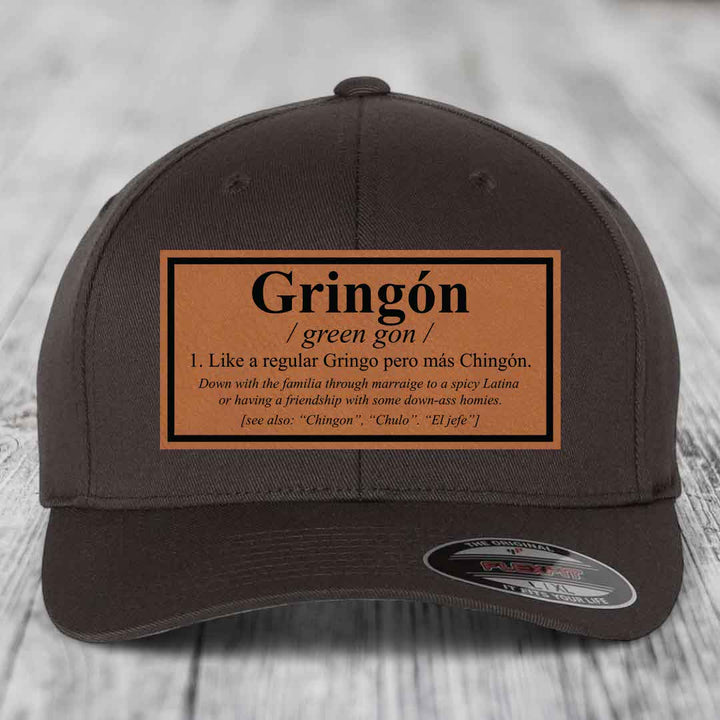 Gringon Definition - Leather Patch Hat - Rawhide to Black Patch - Flexfit 6277 Fitted Hat