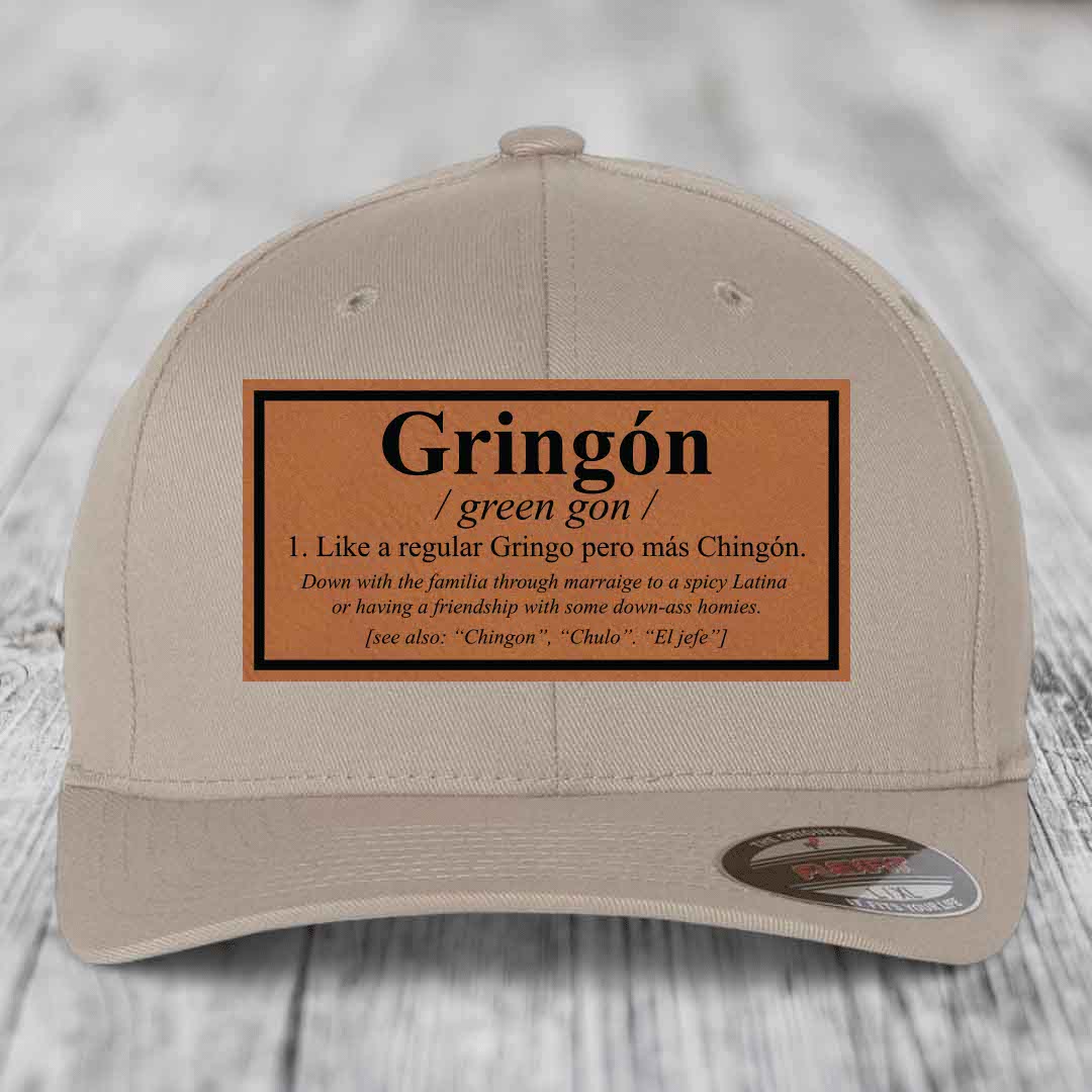 Gringon Definition - Leather Patch Hat - Rawhide to Black Patch - Flexfit 6277 Fitted Hat