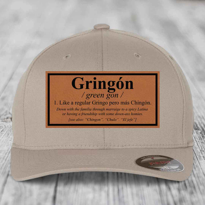 Gringon Definition - Leather Patch Hat - Rawhide to Black Patch - Flexfit 6277 Fitted Hat