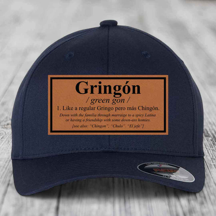 Gringon Definition - Leather Patch Hat - Rawhide to Black Patch - Flexfit 6277 Fitted Hat