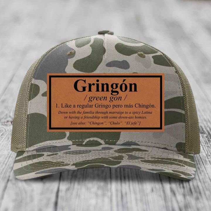 Gringon Definition - Leather Patch Hat - Rawhide to Black Patch - Richardson 112PFP Snapback Trucker Hat