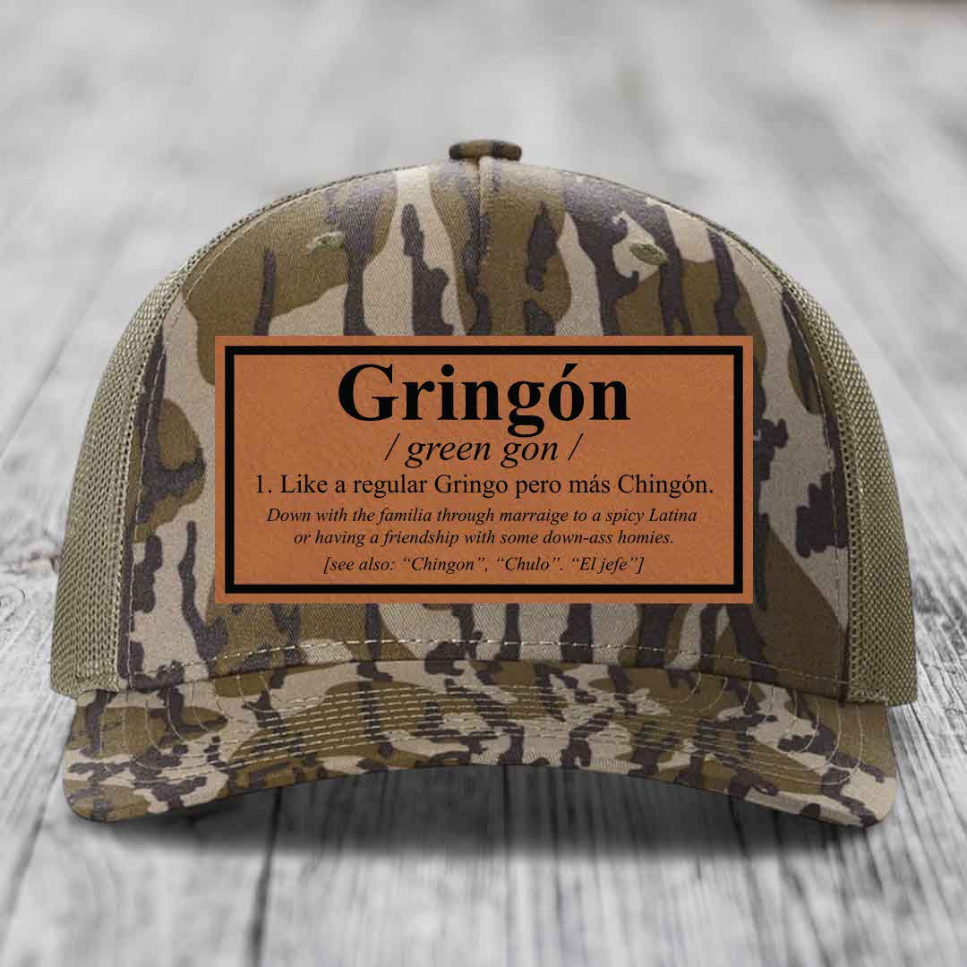 Gringon Definition - Leather Patch Hat - Rawhide to Black Patch - Richardson 112PFP Snapback Trucker Hat
