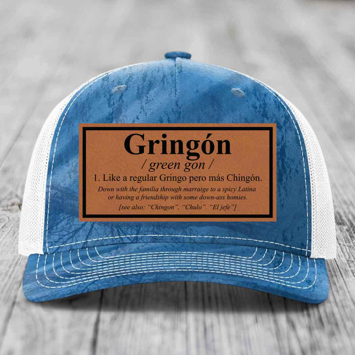 Gringon Definition - Leather Patch Hat - Rawhide to Black Patch - Richardson 112PFP Snapback Trucker Hat