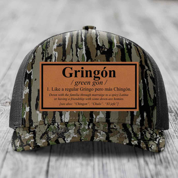 Gringon Definition - Leather Patch Hat - Rawhide to Black Patch - Richardson 112PFP Snapback Trucker Hat