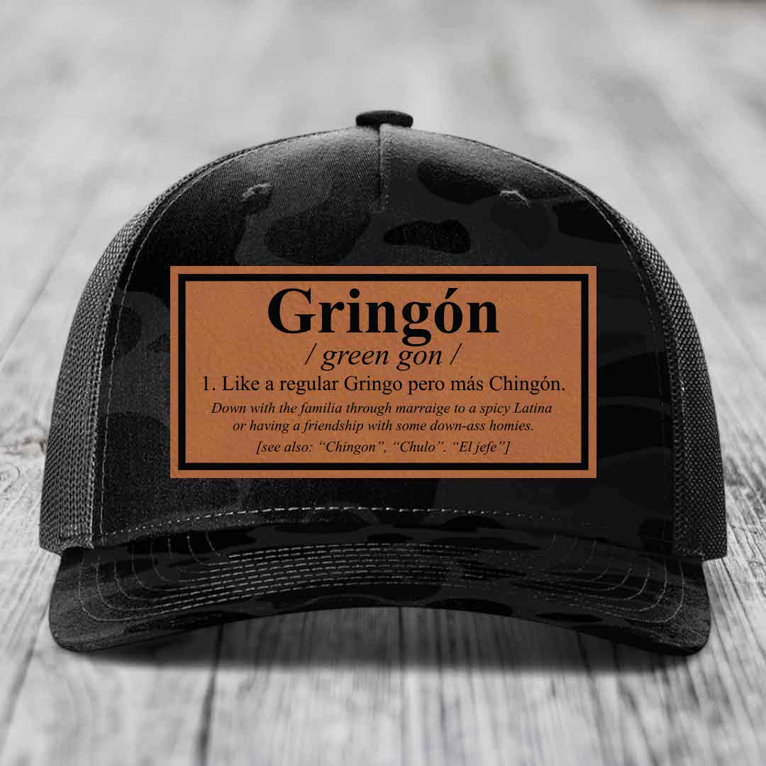 Gringon Definition - Leather Patch Hat - Rawhide to Black Patch - Richardson 112PFP Snapback Trucker Hat
