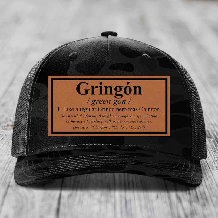 Gringon Definition - Leather Patch Hat - Rawhide to Black Patch - Richardson 112PFP Snapback Trucker Hat