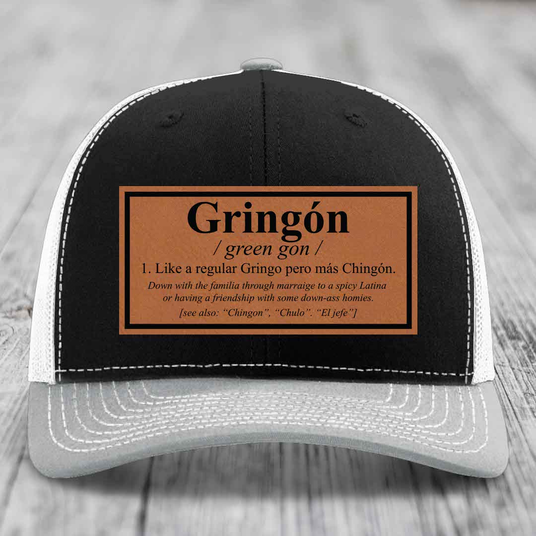 Gringon Definition - Leather Patch Hat - Rawhide to Black Patch - Richardson 112 Snapback Trucker Hat