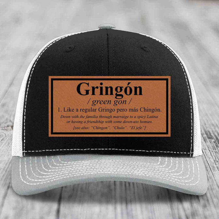 Gringon Definition - Leather Patch Hat - Rawhide to Black Patch - Richardson 112 Snapback Trucker Hat