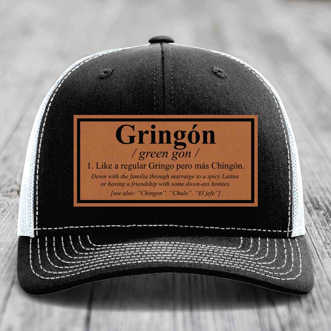 Gringon Definition - Leather Patch Hat - Rawhide to Black Patch - Richardson 112 Snapback Trucker Hat