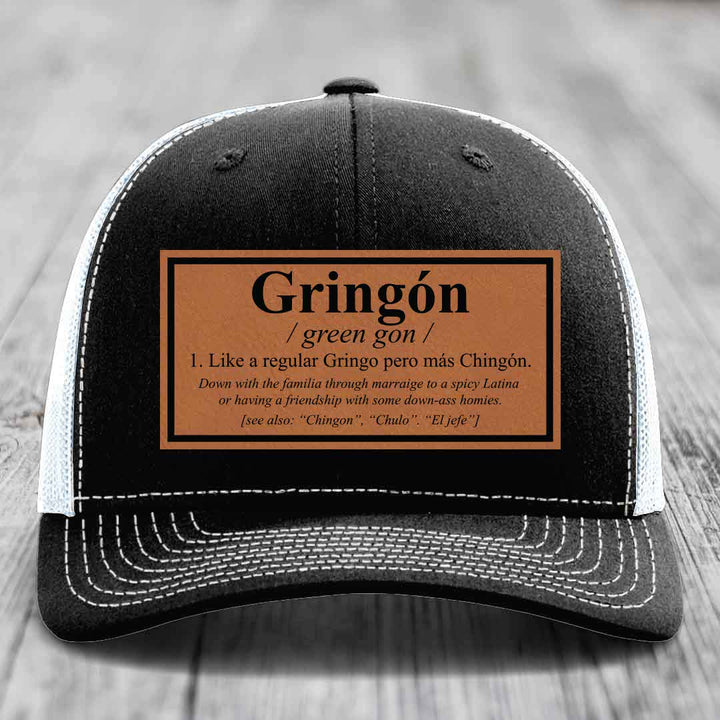 Gringon Definition - Leather Patch Hat - Rawhide to Black Patch - Richardson 112 Snapback Trucker Hat