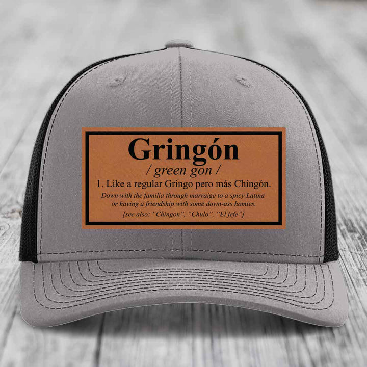 Gringon Definition - Leather Patch Hat - Rawhide to Black Patch - Richardson 112 Snapback Trucker Hat