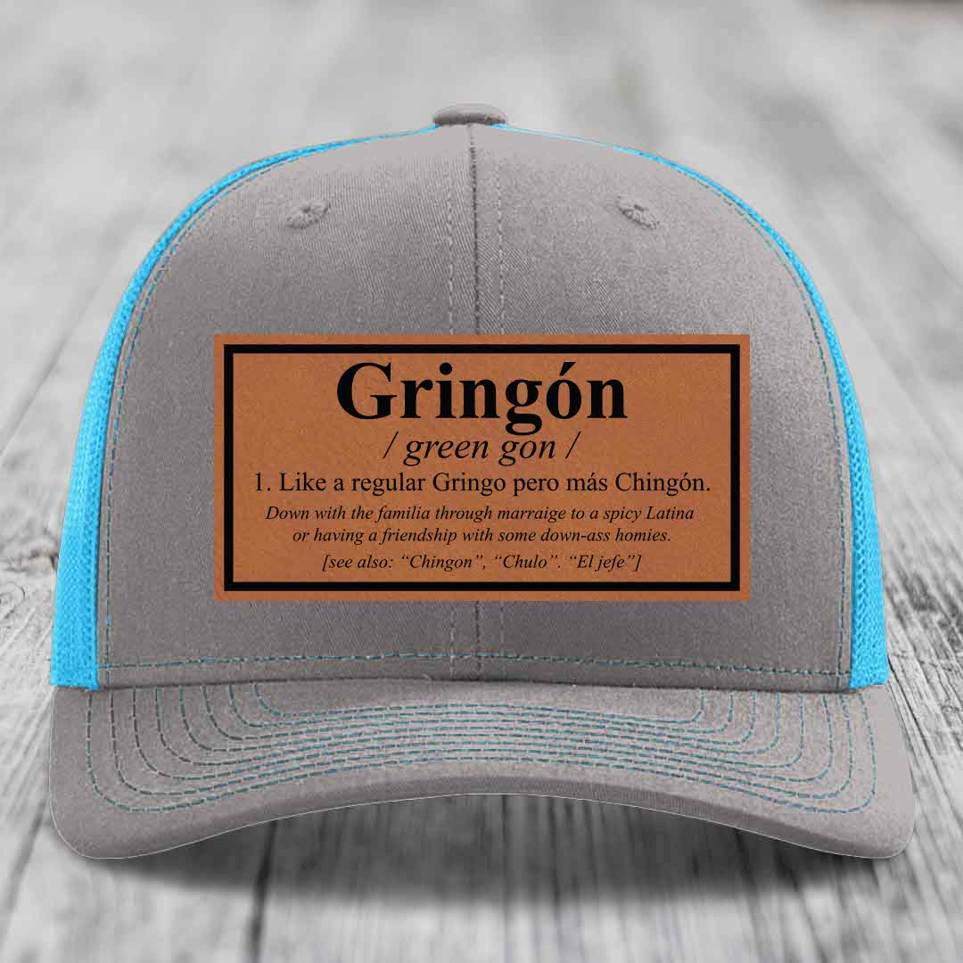 Gringon Definition - Leather Patch Hat - Rawhide to Black Patch - Richardson 112 Snapback Trucker Hat