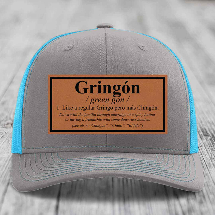 Gringon Definition - Leather Patch Hat - Rawhide to Black Patch - Richardson 112 Snapback Trucker Hat