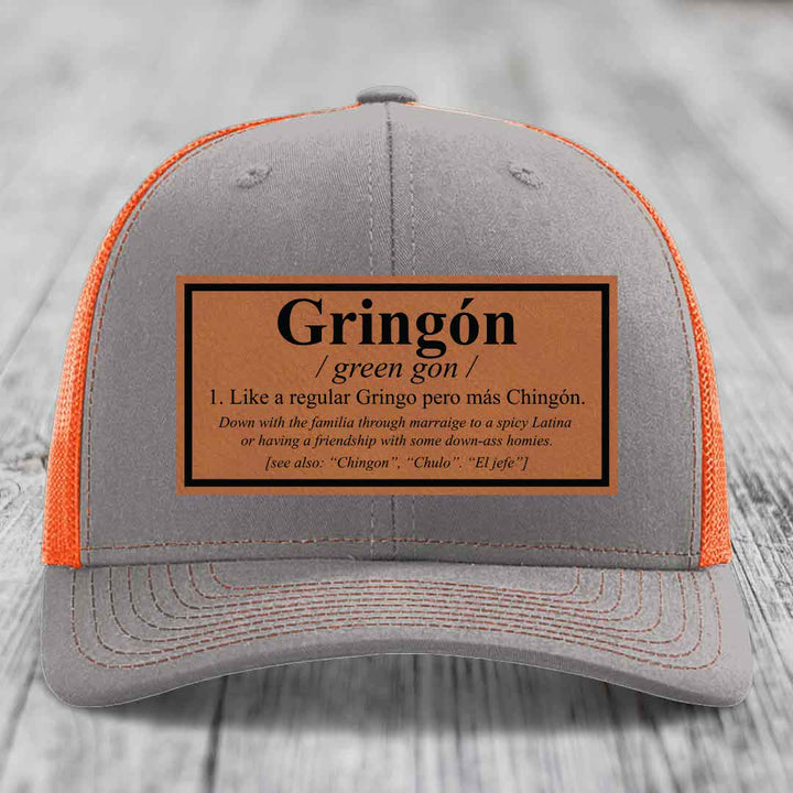 Gringon Definition - Leather Patch Hat - Rawhide to Black Patch - Richardson 112 Snapback Trucker Hat