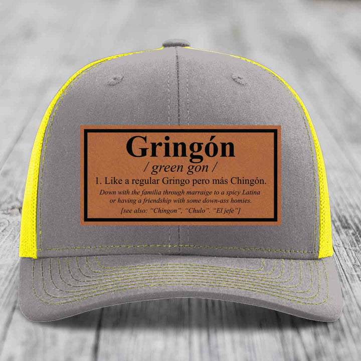 Gringon Definition - Leather Patch Hat - Rawhide to Black Patch - Richardson 112 Snapback Trucker Hat