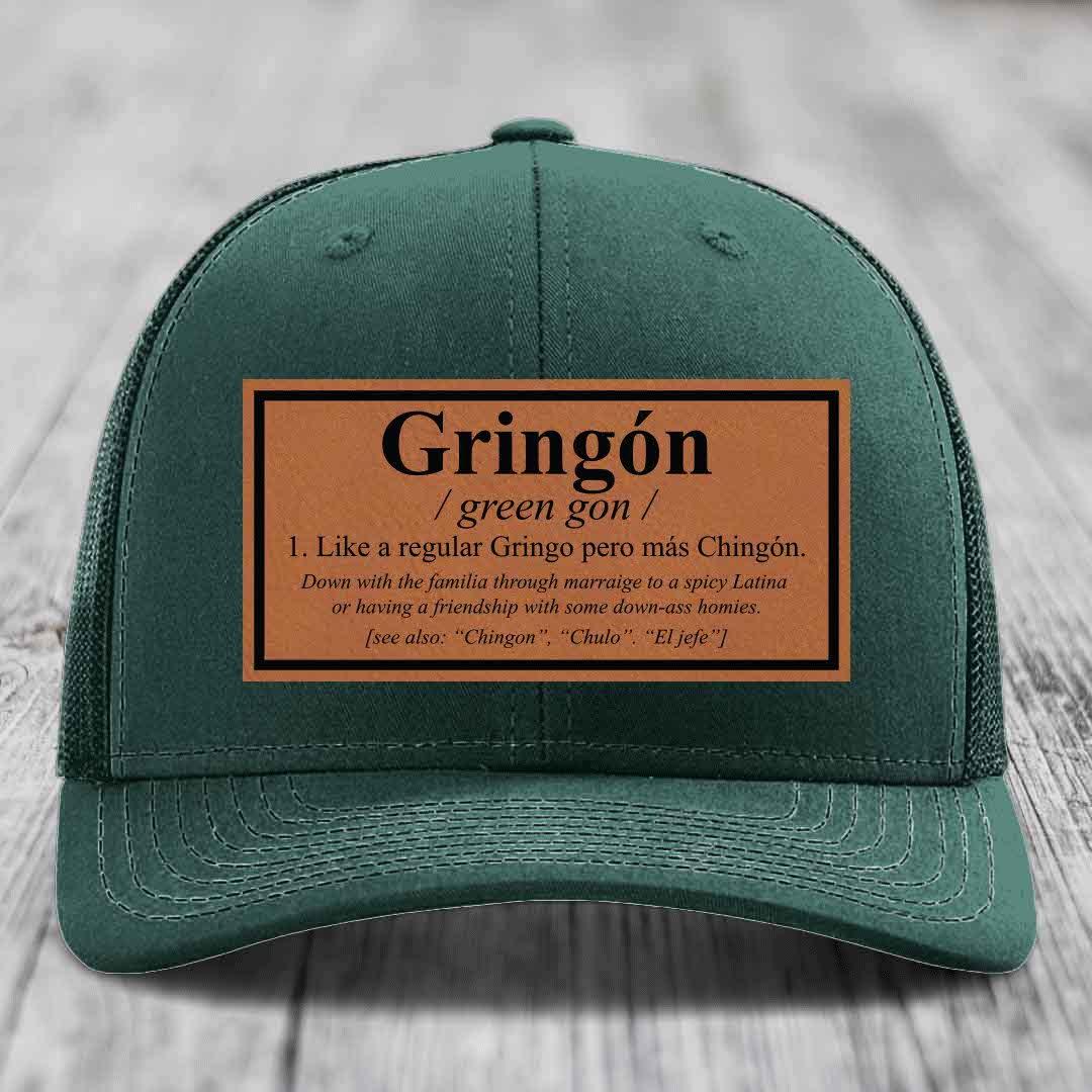 Gringon Definition - Leather Patch Hat - Rawhide to Black Patch - Richardson 112 Snapback Trucker Hat