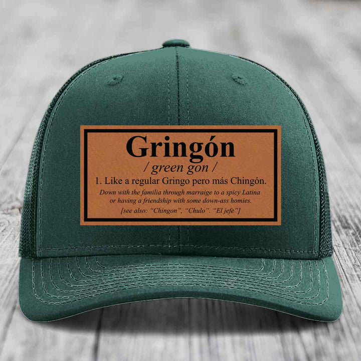 Gringon Definition - Leather Patch Hat - Rawhide to Black Patch - Richardson 112 Snapback Trucker Hat