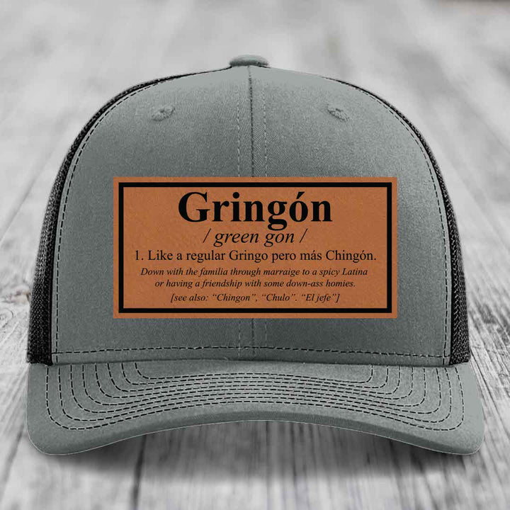 Gringon Definition - Leather Patch Hat - Rawhide to Black Patch - Richardson 112 Snapback Trucker Hat