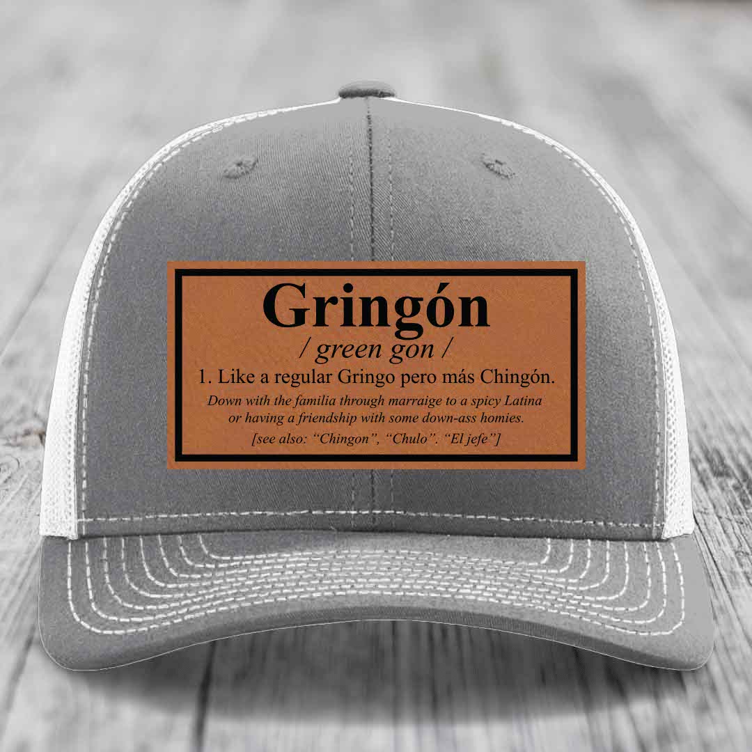 Gringon Definition - Leather Patch Hat - Rawhide to Black Patch - Richardson 112 Snapback Trucker Hat