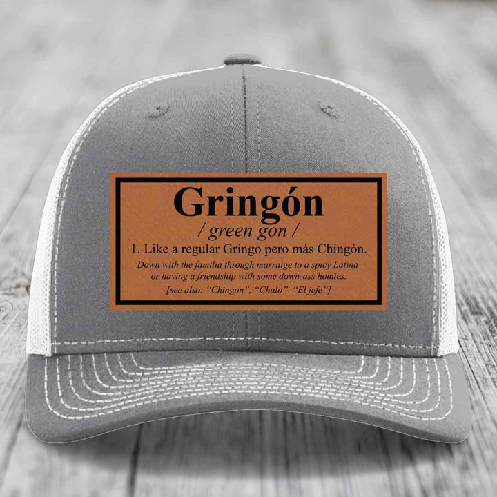 Gringon Definition - Leather Patch Hat - Rawhide to Black Patch - Richardson 112 Snapback Trucker Hat