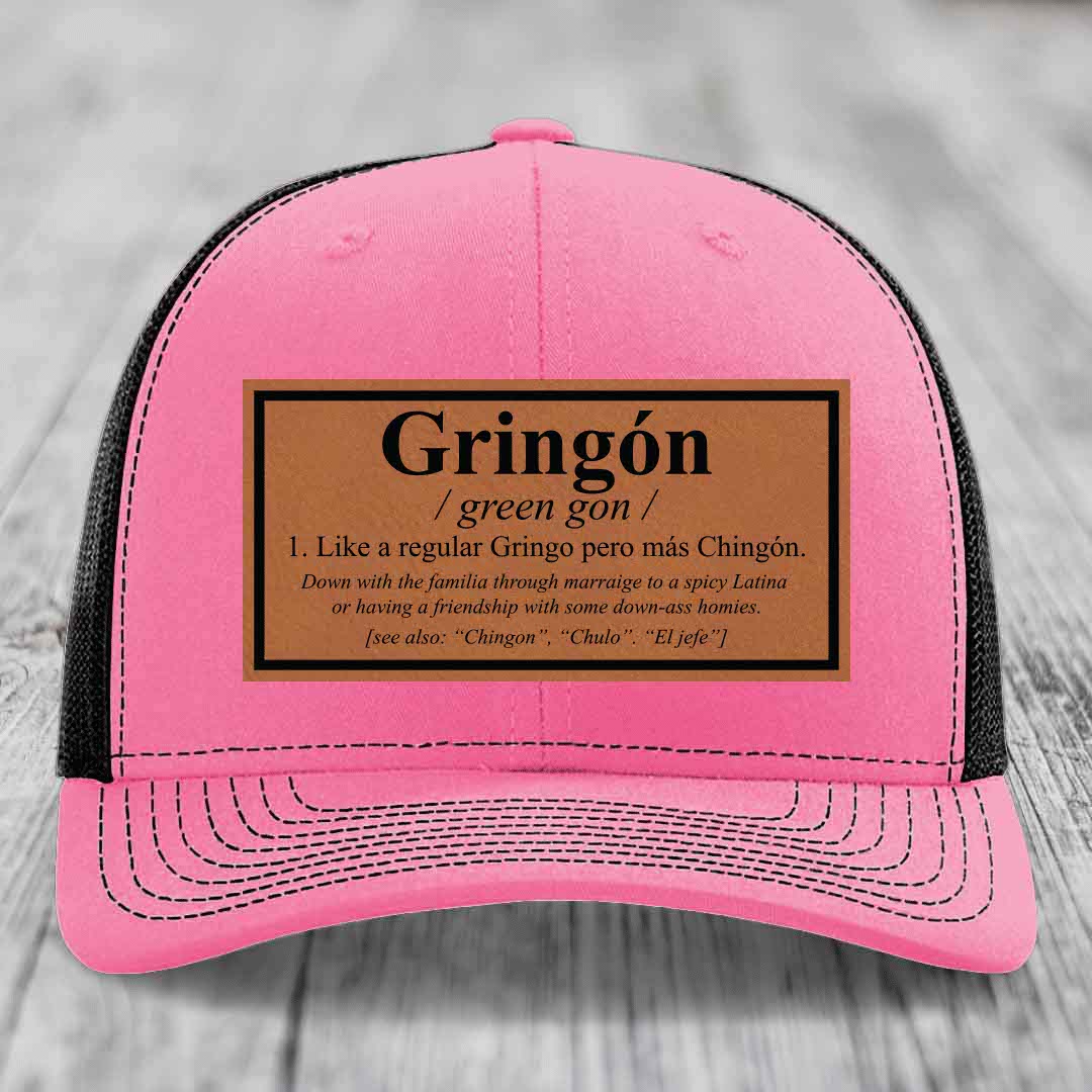 Gringon Definition - Leather Patch Hat - Rawhide to Black Patch - Richardson 112 Snapback Trucker Hat