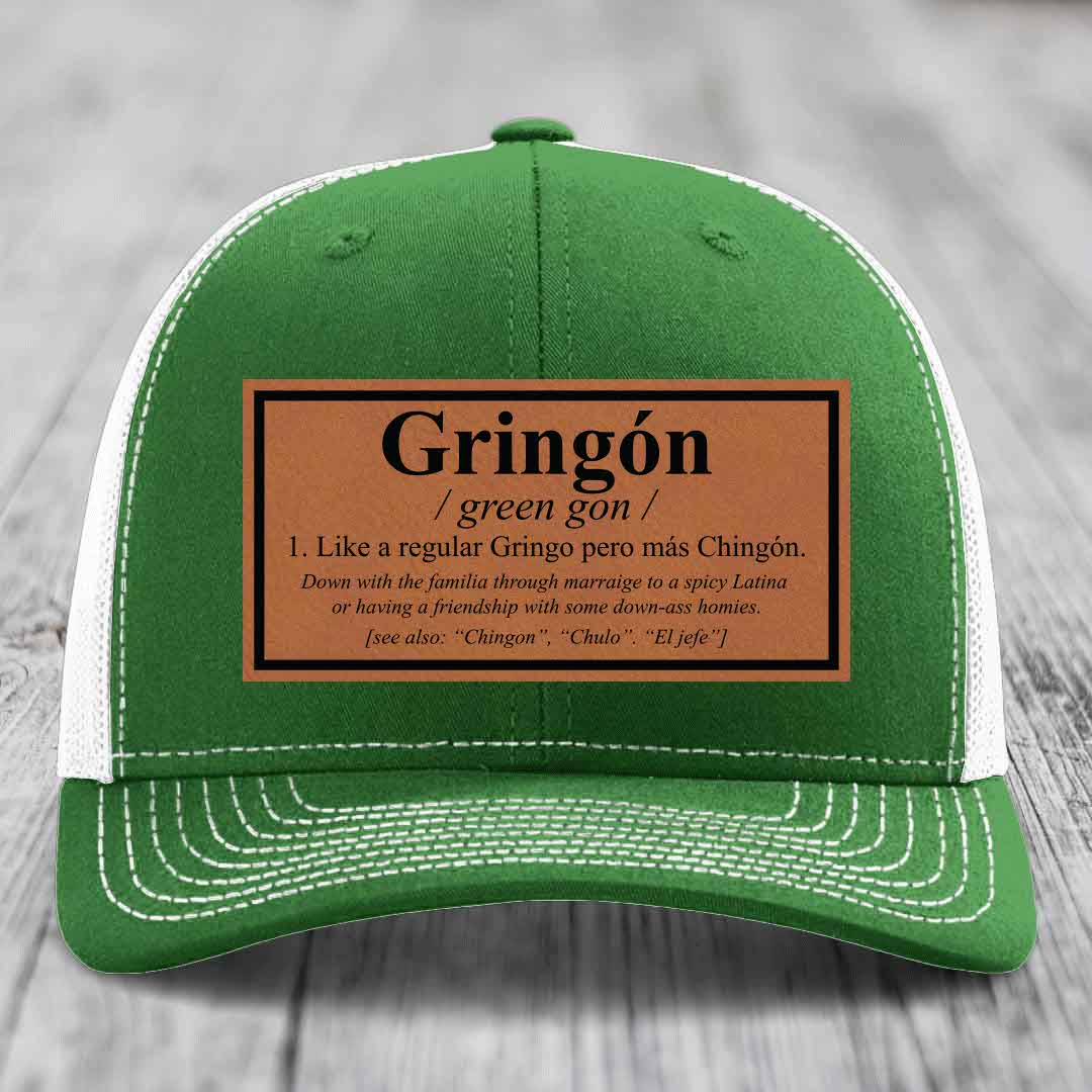 Gringon Definition - Leather Patch Hat - Rawhide to Black Patch - Richardson 112 Snapback Trucker Hat