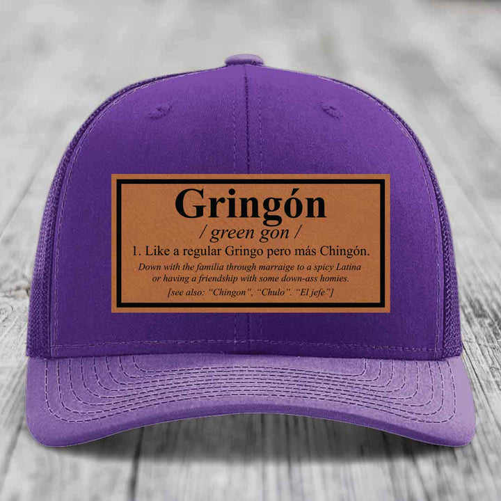 Gringon Definition - Leather Patch Hat - Rawhide to Black Patch - Richardson 112 Snapback Trucker Hat