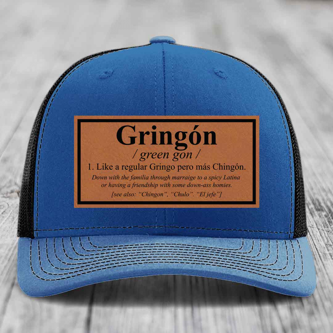 Gringon Definition - Leather Patch Hat - Rawhide to Black Patch - Richardson 112 Snapback Trucker Hat