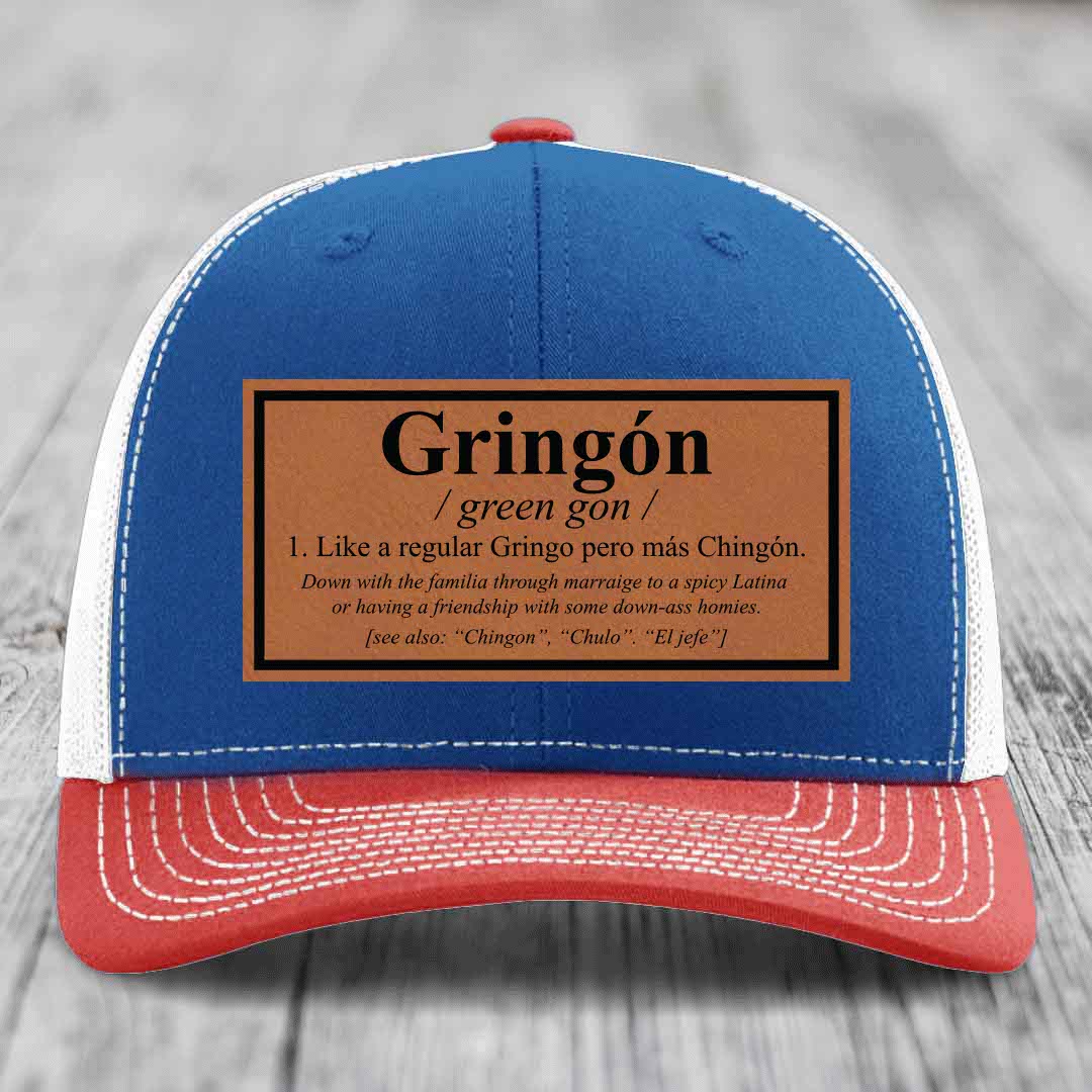 Gringon Definition - Leather Patch Hat - Rawhide to Black Patch - Richardson 112 Snapback Trucker Hat