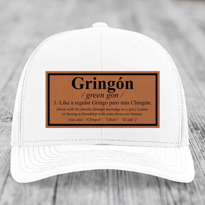 Gringon Definition - Leather Patch Hat - Rawhide to Black Patch - Richardson 112 Snapback Trucker Hat