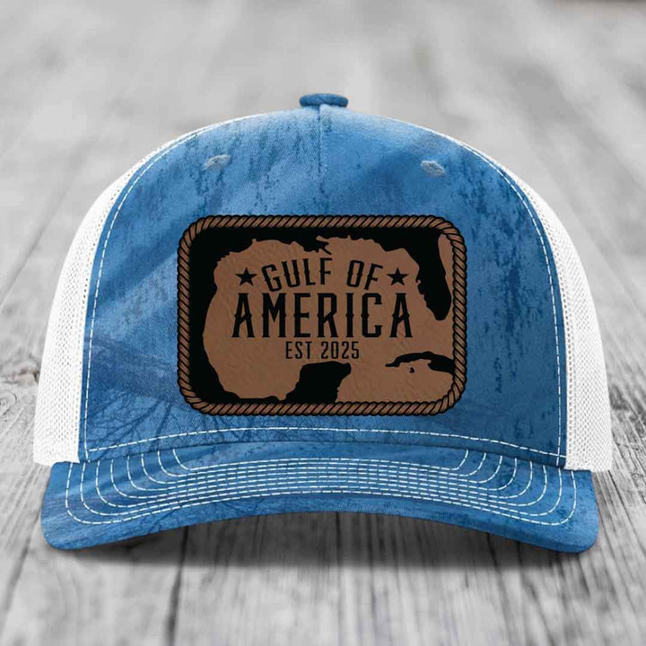 Gulf of America - Leather Patch Hat - Dark Brown to Black Patch - Richardson 112PFP Snapback Trucker Hat