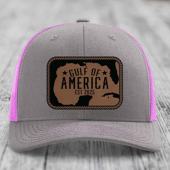 Gulf of America - Leather Patch Hat - Dark Brown to Black Patch - Richardson 112 Snapback Trucker Hat