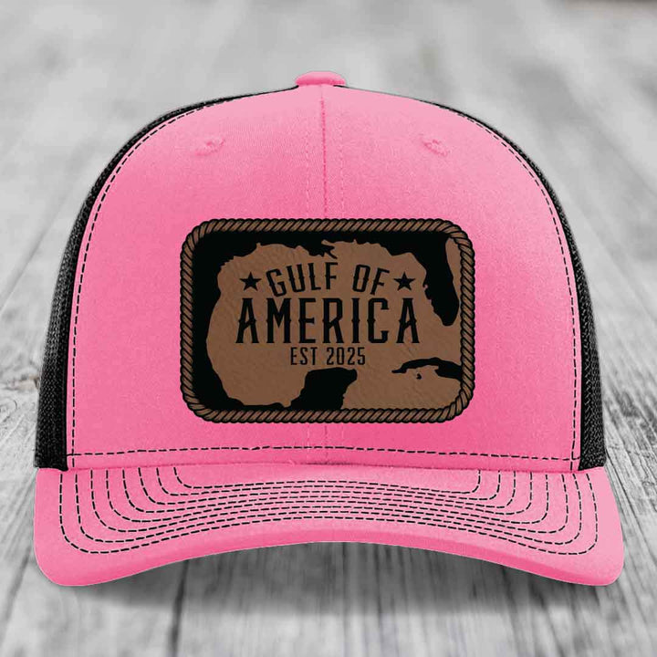 Gulf of America - Leather Patch Hat - Dark Brown to Black Patch - Richardson 112 Snapback Trucker Hat