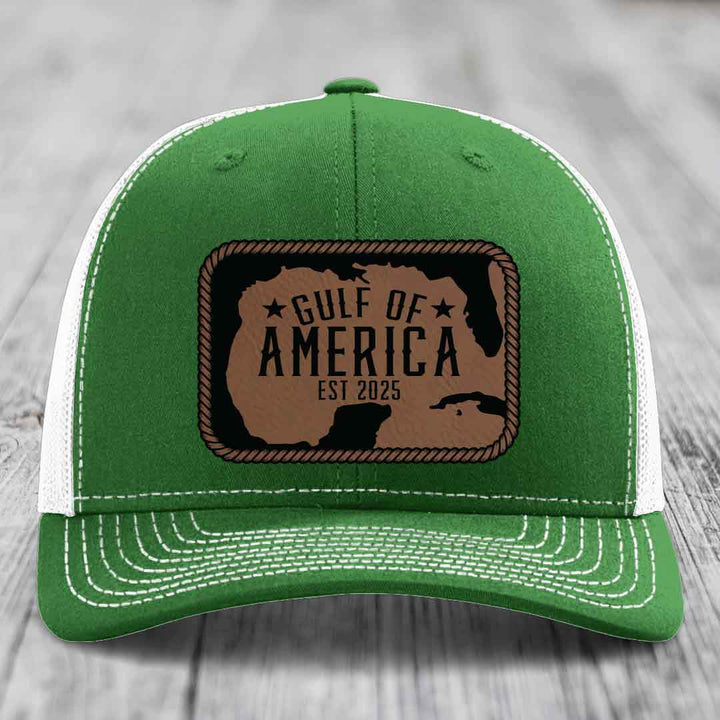 Gulf of America - Leather Patch Hat - Dark Brown to Black Patch - Richardson 112 Snapback Trucker Hat