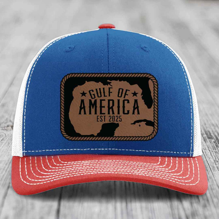 Gulf of America - Leather Patch Hat - Dark Brown to Black Patch - Richardson 112 Snapback Trucker Hat