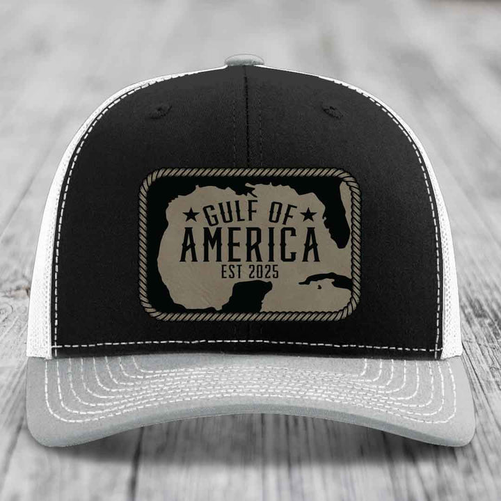 Gulf of America - Leather Patch Hat - Light Brown to Black Patch - Richardson 112 Snapback Trucker Hat