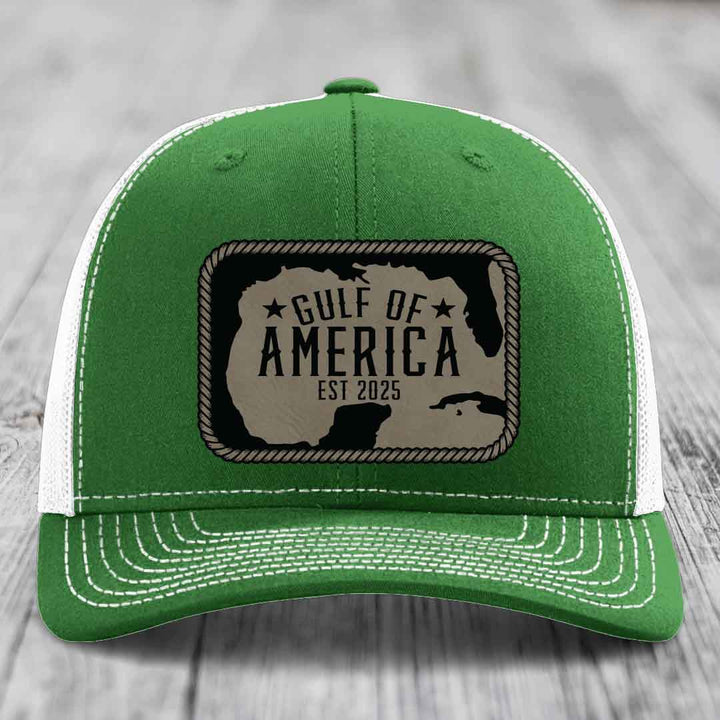 Gulf of America - Leather Patch Hat - Light Brown to Black Patch - Richardson 112 Snapback Trucker Hat