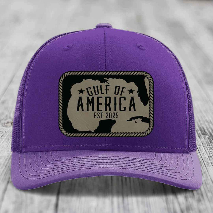 Gulf of America - Leather Patch Hat - Light Brown to Black Patch - Richardson 112 Snapback Trucker Hat