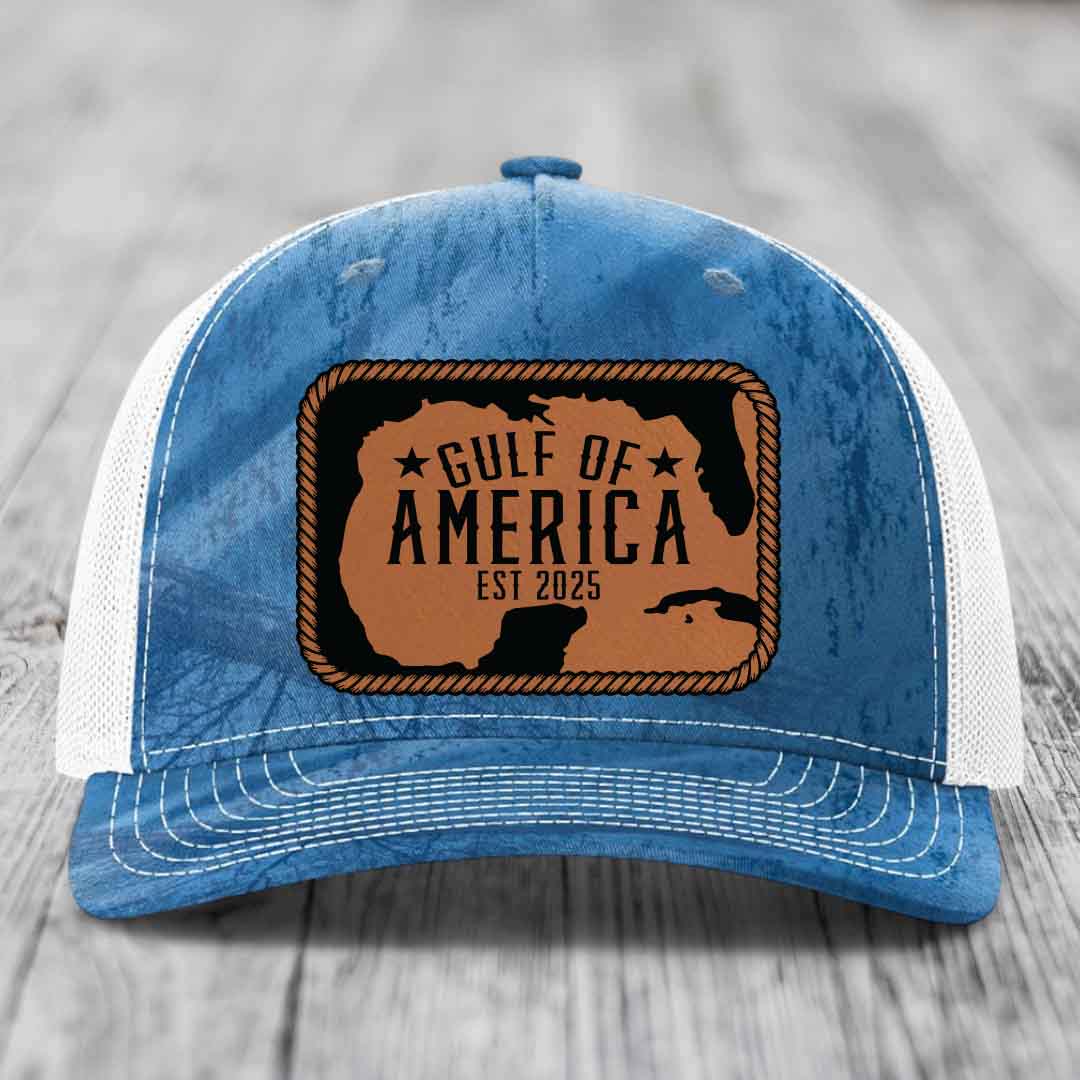 Gulf of America - Leather Patch Hat - Rawhide to Black Patch - Richardson 112PFP Snapback Trucker Hat