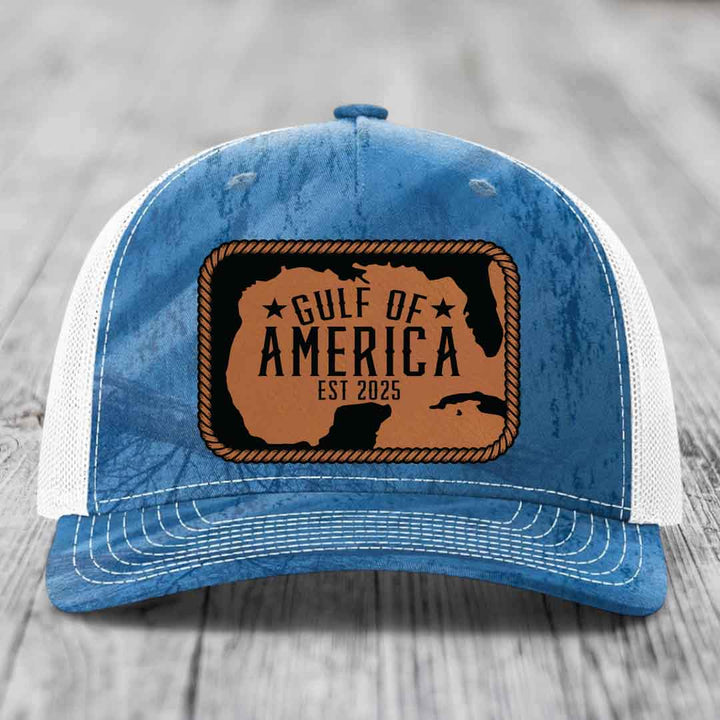 Gulf of America - Leather Patch Hat - Rawhide to Black Patch - Richardson 112PFP Snapback Trucker Hat