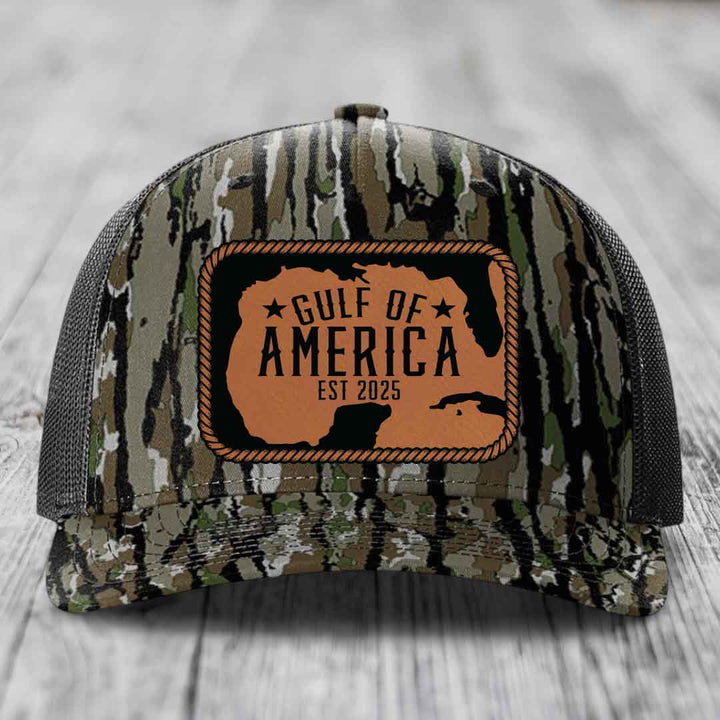 Gulf of America - Leather Patch Hat - Rawhide to Black Patch - Richardson 112PFP Snapback Trucker Hat