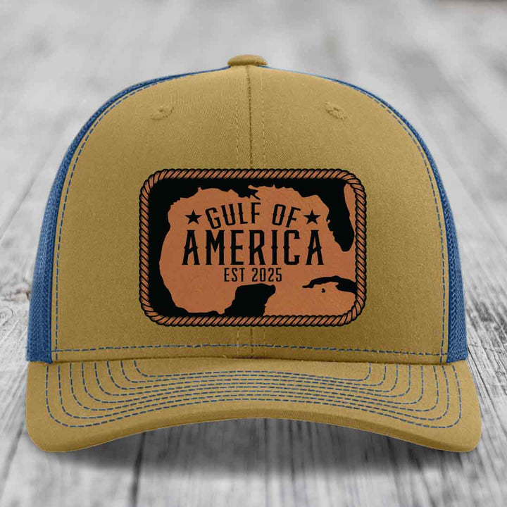 Gulf of America - Leather Patch Hat - Rawhide to Black Patch - Richardson 112 Snapback Trucker Hat