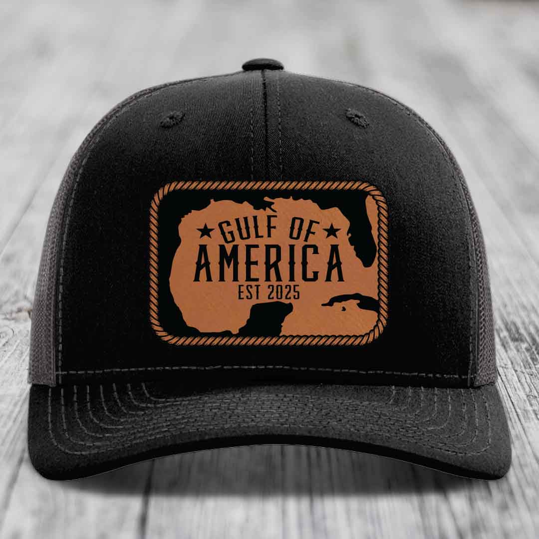 Gulf of America - Leather Patch Hat - Rawhide to Black Patch - Richardson 112 Snapback Trucker Hat