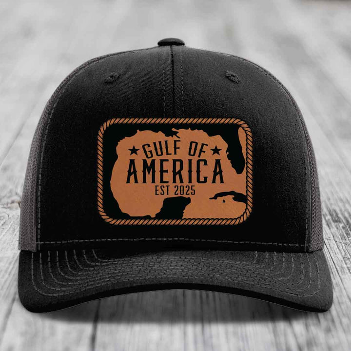 Gulf of America - Leather Patch Hat - Rawhide to Black Patch - Richardson 112 Snapback Trucker Hat